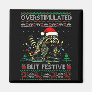 Overstimulated But Festive Raccoon Christmas Pajam Magnet