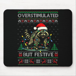 Overstimulated But Festive Raccoon Christmas Pajam Mouse Pad