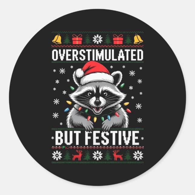 Overstimulated But Festive Ssum Christmas Pajamas  Classic Round Sticker (Front)