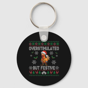 Overstimulated But Festive Ugly Christmas Sweater  Key Ring