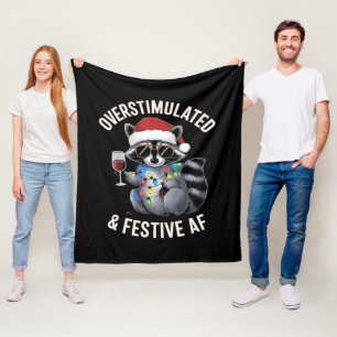 Overstimulated & Festive AF Racoon Espresso Lover Fleece Blanket