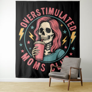 Overstimulated Moms Club Skull Messy Mum Life Tapestry