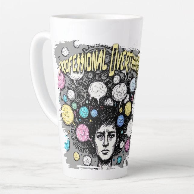 overthinker funny design latte mug (Left Angle)