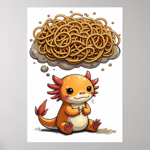Overthinking Axolotl Introvert Anxiety Funny Art Poster
