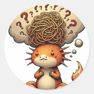 Overthinking Axolotl Meme Funny Animal Stress Reli Classic Round Sticker
