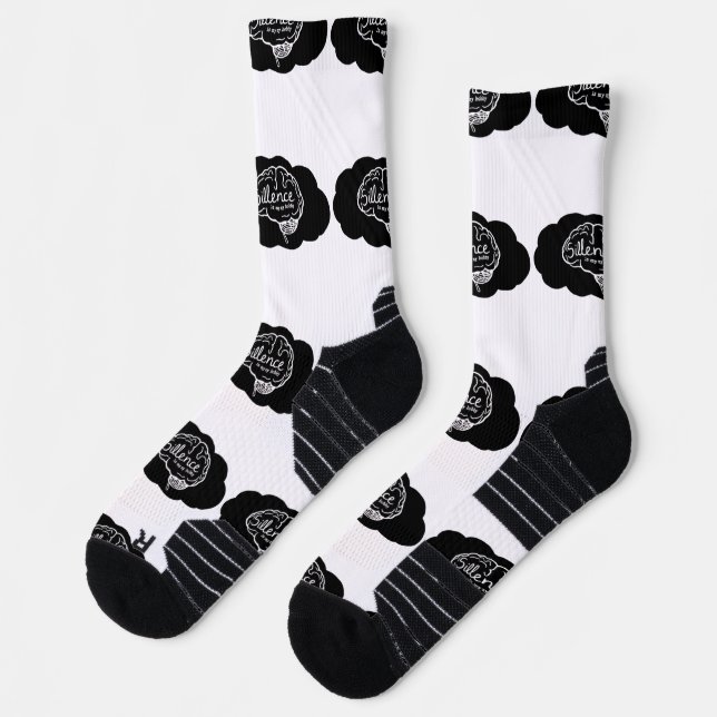 Overthinking Brain Cartoon Mental Health Art Socks (Left)