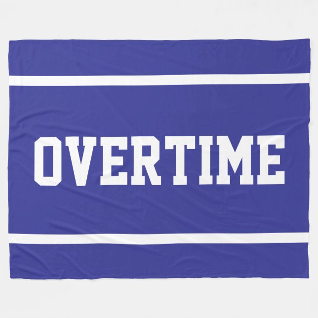 OVERTIME Athletic White Text Stripes On Deep Blue Fleece Blanket (Front (Horizontal))