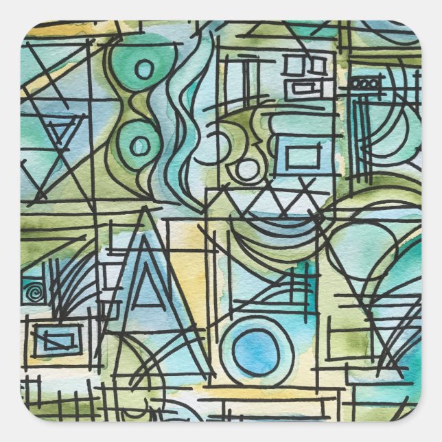 Overture-Modern Geometric Watercolor Art Square Sticker (Front)