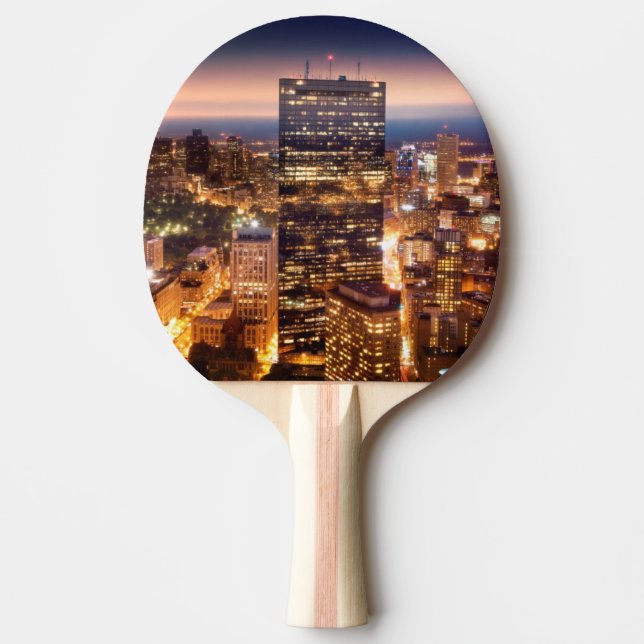Overview of Boston at night Ping Pong Paddle (Front)