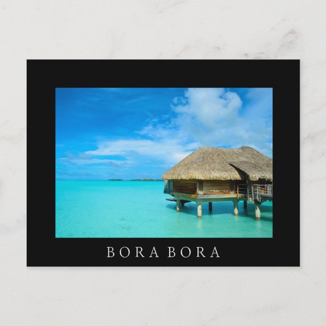 Overwater bungalow, Bora Bora black text postcard (Front)