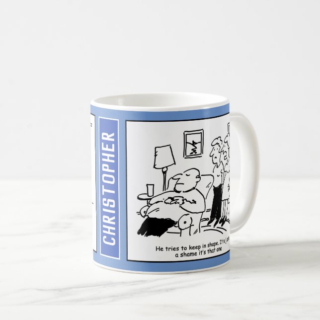 Overweight Unfit Obese Man Tries to Keep Fit Funny Coffee Mug (Front Right)