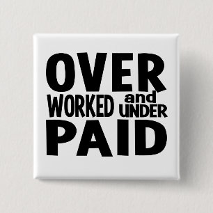 Overworked button, customisable 15 cm square badge
