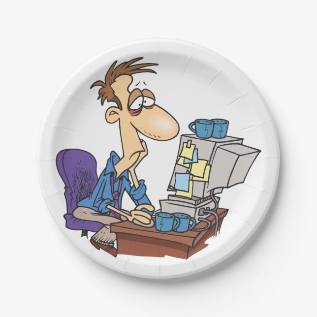 Overworked Office Worker Funny Tired Employee Paper Plate (Front)