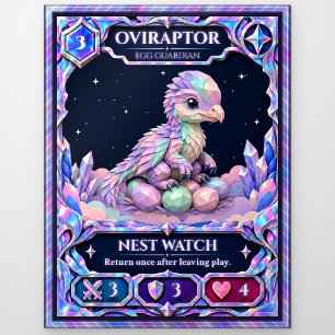 Oviraptor Dinosaur, Rainbow Foil Art Postcard