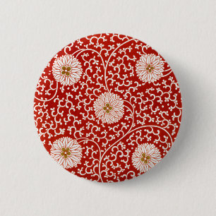 Owen Jones Chinese Ornament Red White Floral 6 Cm Round Badge