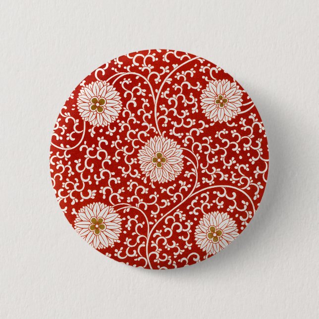 Owen Jones Chinese Ornament Red White Floral 6 Cm Round Badge (Front)