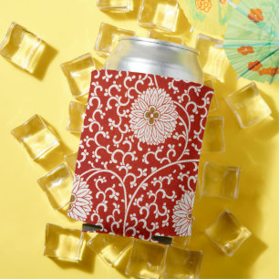 Owen Jones Chinese Ornament Red White Floral Can Cooler