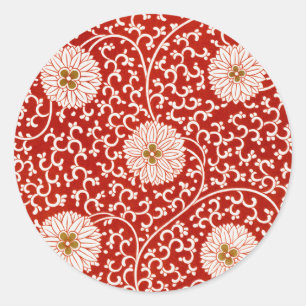 Owen Jones Chinese Ornament Red White Floral Classic Round Sticker