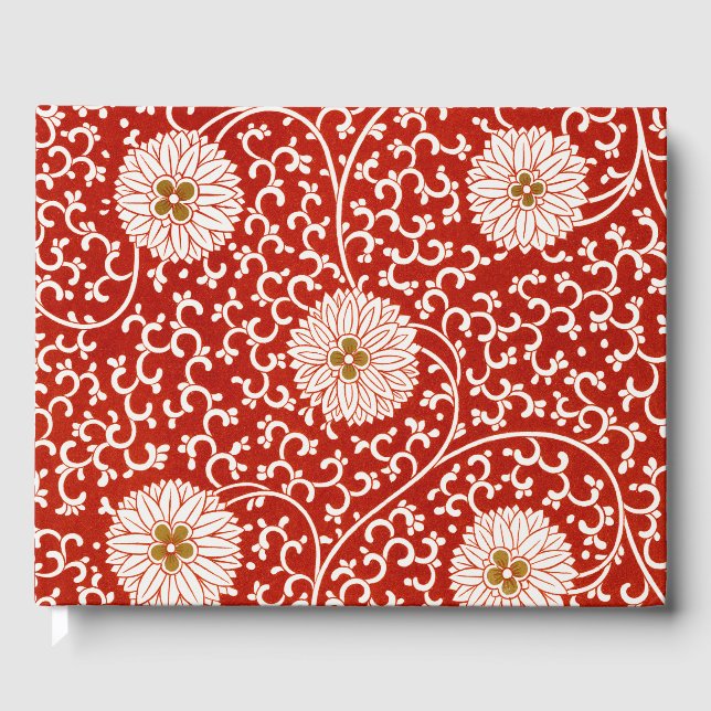 Owen Jones Chinese Ornament Red White Floral Guest Book (Front)