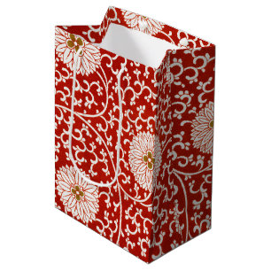 Owen Jones Chinese Ornament Red White Floral Medium Gift Bag