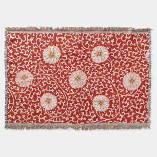 Owen Jones Chinese Ornament Red White Floral Throw Blanket