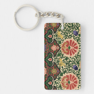 Owen Jones Chinoiserie Red Lotus Floral Art Design Key Ring