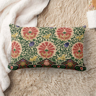 Owen Jones Chinoiserie Red Lotus Floral Art Design Lumbar Cushion
