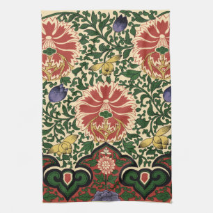 Owen Jones Chinoiserie Red Lotus Floral Art Design Tea Towel
