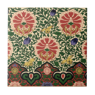 Owen Jones Chinoiserie Red Lotus Floral Art Design Tile