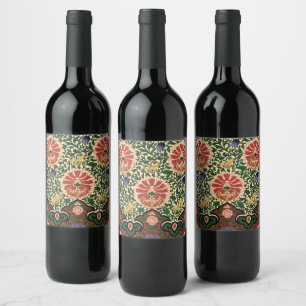 Owen Jones Chinoiserie Red Lotus Floral Art Design Wine Label