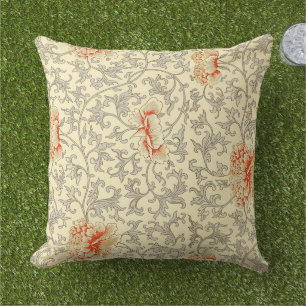Owen Jones Vintage Pattern: Coral Floral Grey Cushion