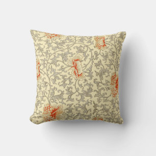 Owen Jones Vintage Pattern: Coral Floral Grey Cushion