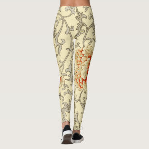 Owen Jones Vintage Pattern: Coral Floral Grey Leggings