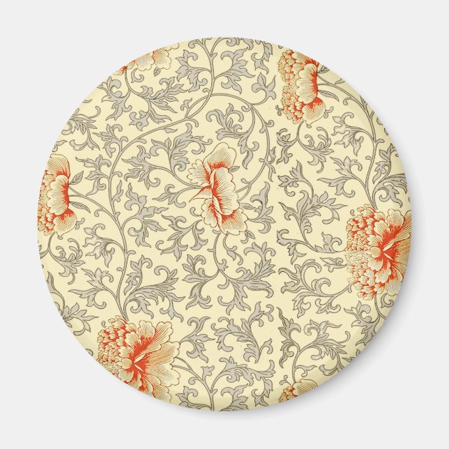 Owen Jones Vintage Pattern: Coral Floral Grey Magnet (Front)
