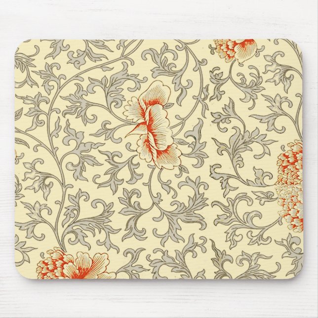 Owen Jones Vintage Pattern: Coral Floral Grey Mouse Pad (Front)