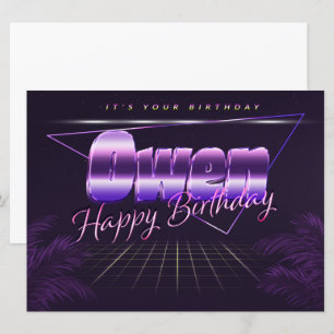 Owen Name Vorname lila retro Karte Geburtstag Card