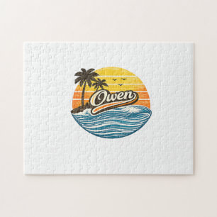 Owen Retro Sunset Name Design Jigsaw Puzzle