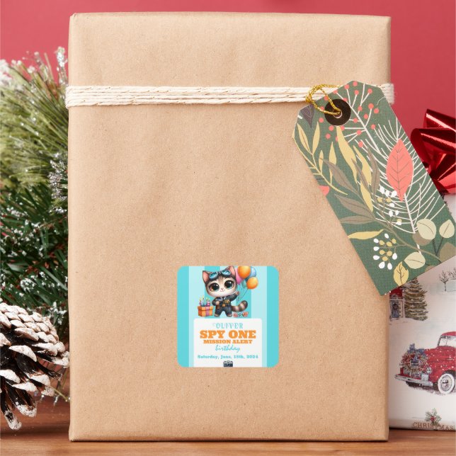 Owen's Sky Kitty Birthday Bonanza! Square Sticker (Holiday)