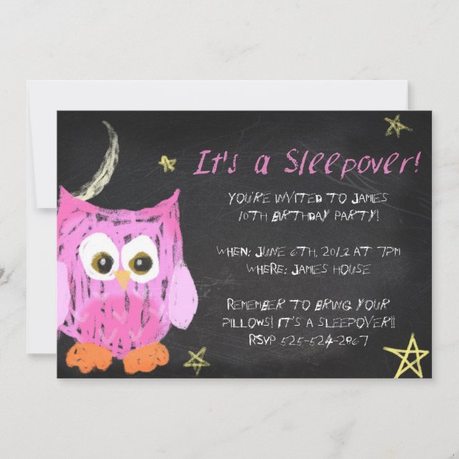 Owl2 Chalk sleepover design Invitation (Front)