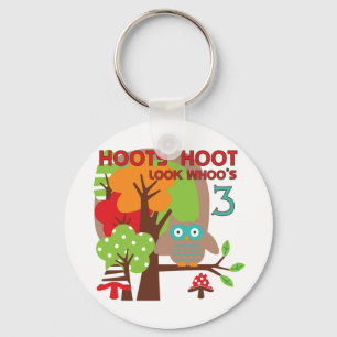 Owl 3rd Birthday T-shirts and Gifts Key Ring