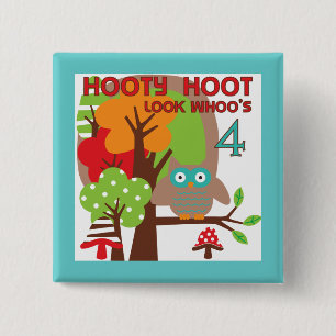 Owl 4th Birthday T shirts and Gifts 15 Cm Square Badge