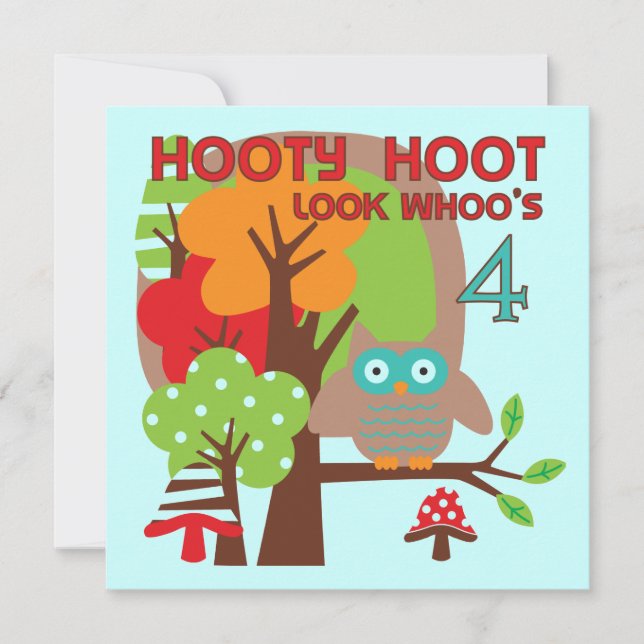 Owl 4th Birthday T shirts and Gifts Card (Front)