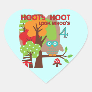 Owl 4th Birthday T shirts and Gifts Heart Sticker