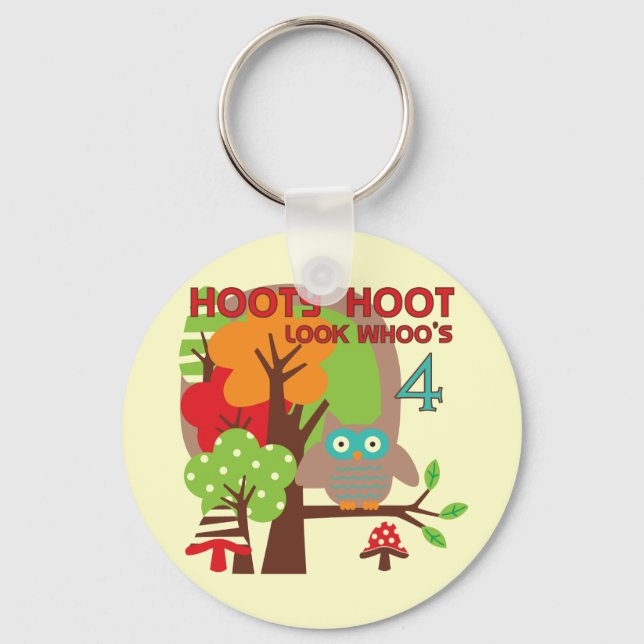 Owl 4th Birthday T shirts and Gifts Key Ring (Front)
