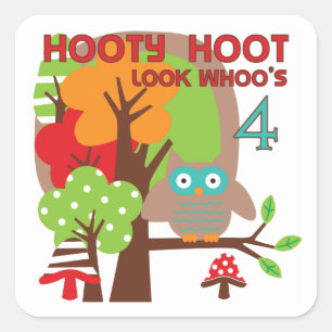 Owl 4th Birthday T shirts and Gifts Square Sticker
