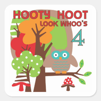 Owl 4th Birthday T shirts and Gifts Square Sticker