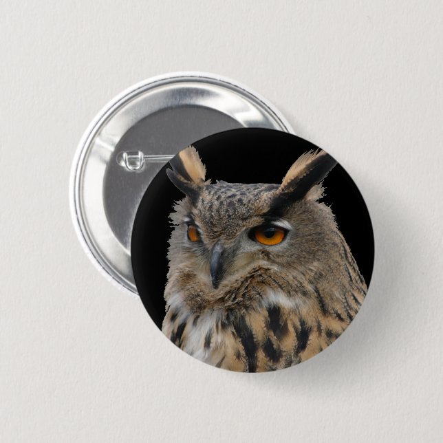 Owl 6 Cm Round Badge (Front & Back)