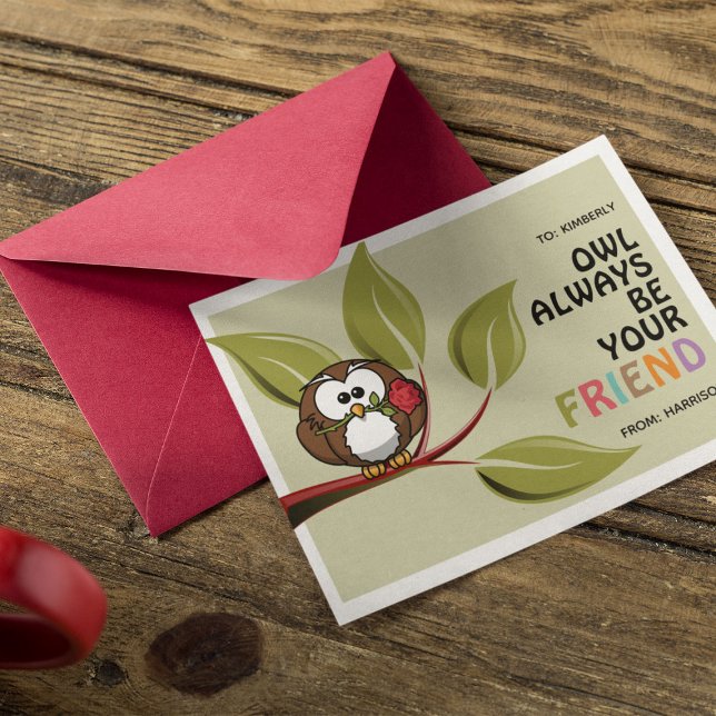 'Owl Always Be Your Friend' Classroom Valentine Holiday Postcard (Creator Uploaded)