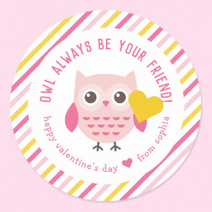 Owl Always Be Your Friend Kids Valentine's Day Classic Round Sticker