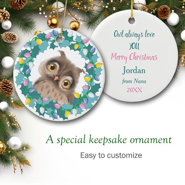 Owl Always Love You Holiday Wreath Ceramic Tree Decoration (Creator Uploaded)